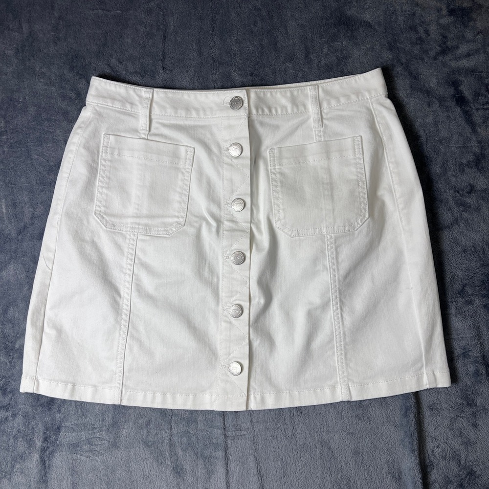 Loft Outlet White Denim Button Front Mini Skirt Size 8 429667